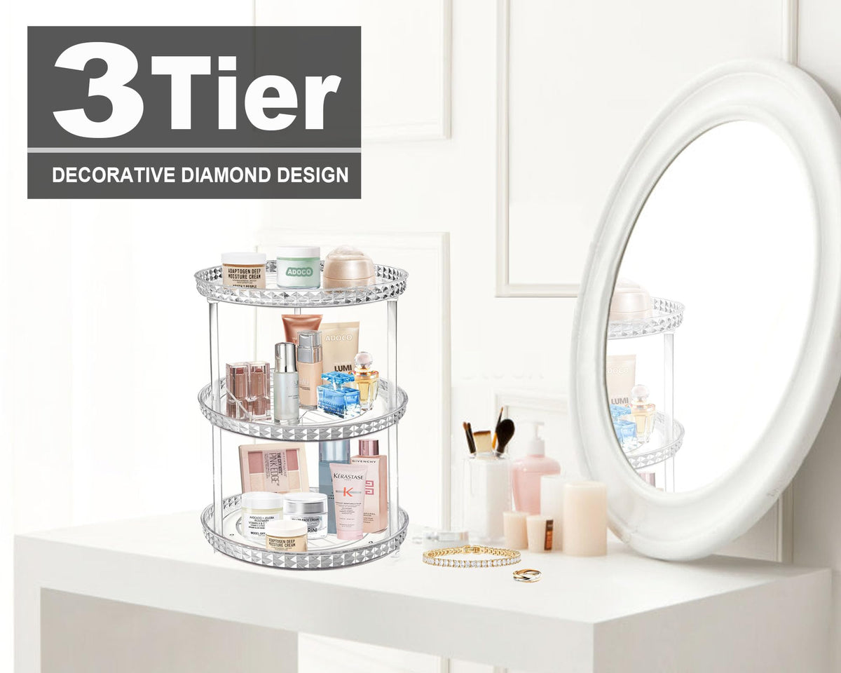 Adoco clear bathroom countertop organizer on a washstand with anti-slip base