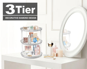 Adoco clear bathroom countertop organizer on a washstand with anti-slip base