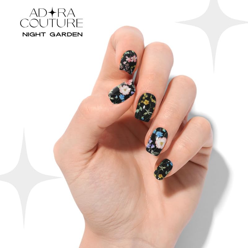 Easy application of Adora Couture strips for a quick at-home manicure.