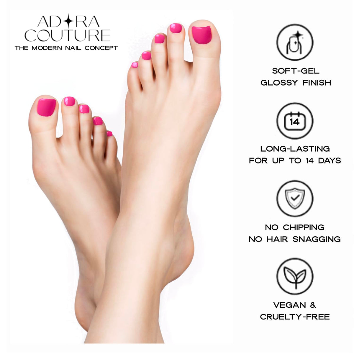 Durable gel finish from Adora Couture gel strips without mess.