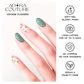Adora Couture salon-like-finish look showcases elegant nails without a spa visit.