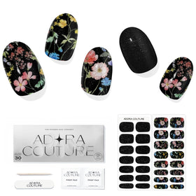 Adora Couture Black Garden gel nail strips offer a salon-like glossy finish at home.