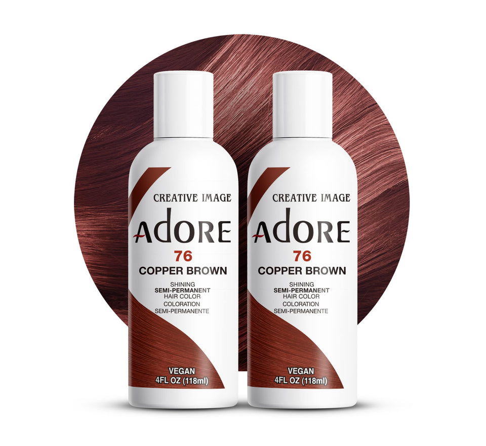 Adore Copper Brown semi-permanent dye 2-pack packaging highlighting vibrant, long-lasting color.