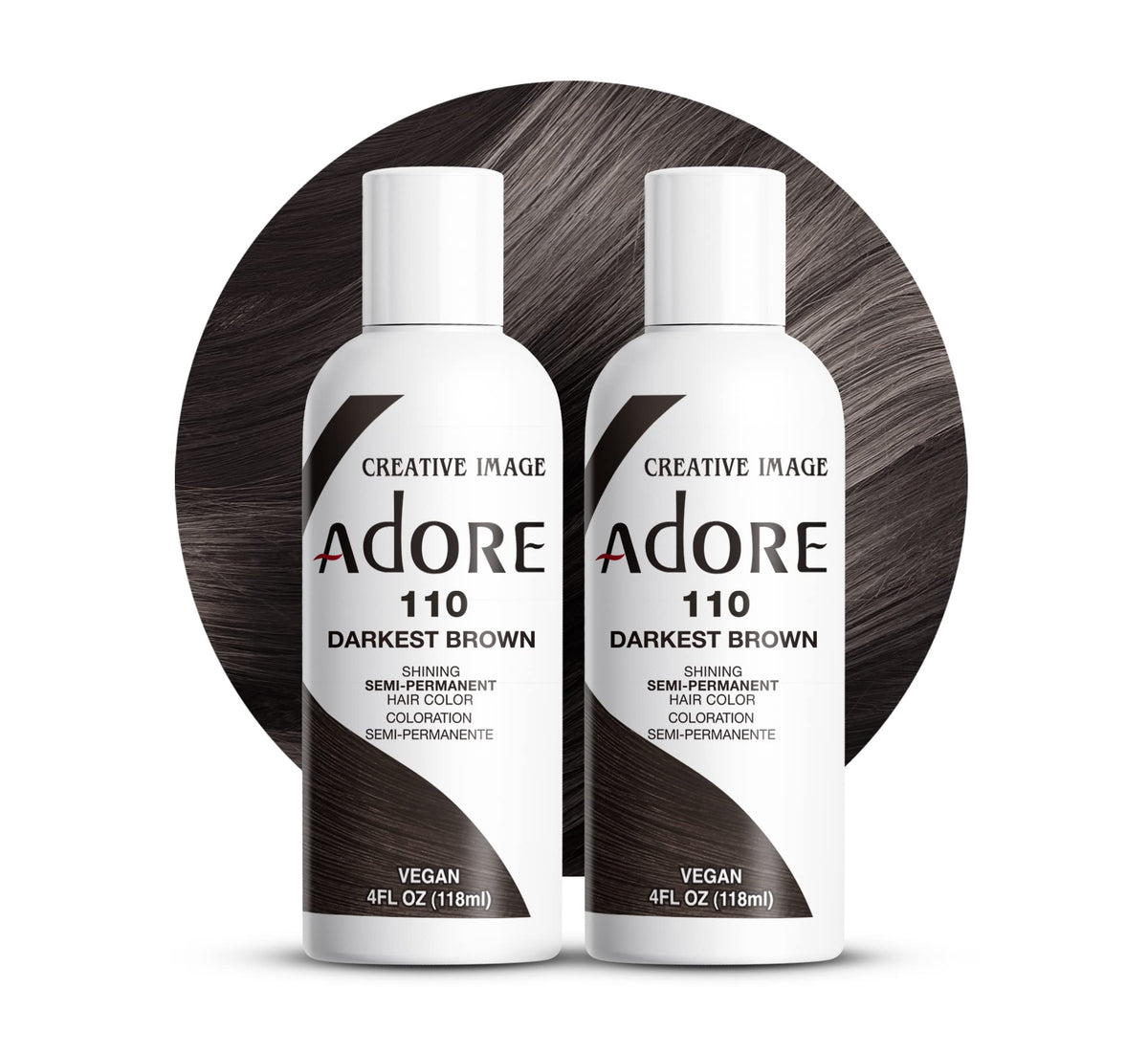 Adore Darkest Brown bottle pour for easy at-home application.