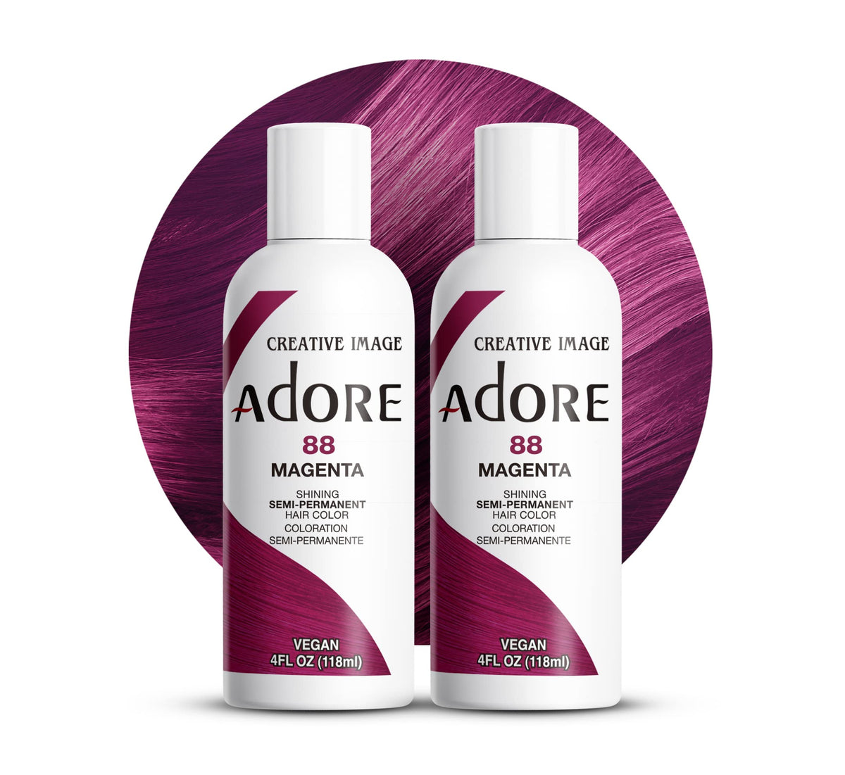Adore Magenta semi-permanent bottle 2-pack shows bold color options for quick touch-ups