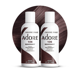 Adore Mahogany semi-permanent color bottle showing vibrant shade.