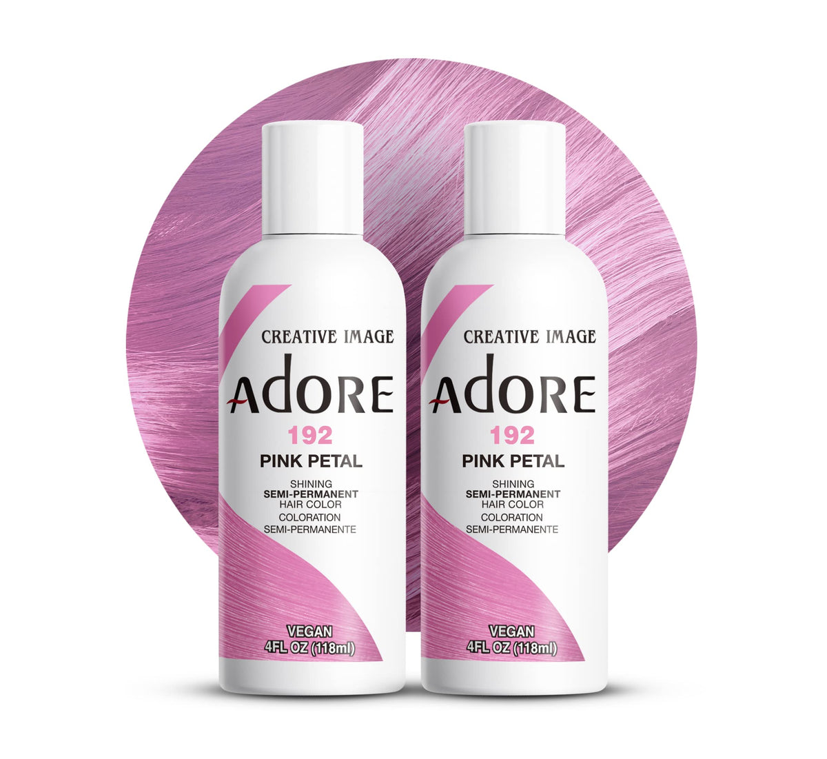 Adore Pink Petal bottle front with vibrant vegan pink color and clean design.