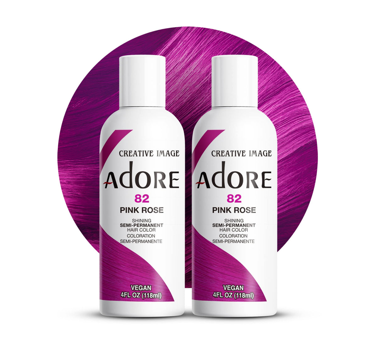 Adore Pink Rose dye bottle with vibrant at-home color option.