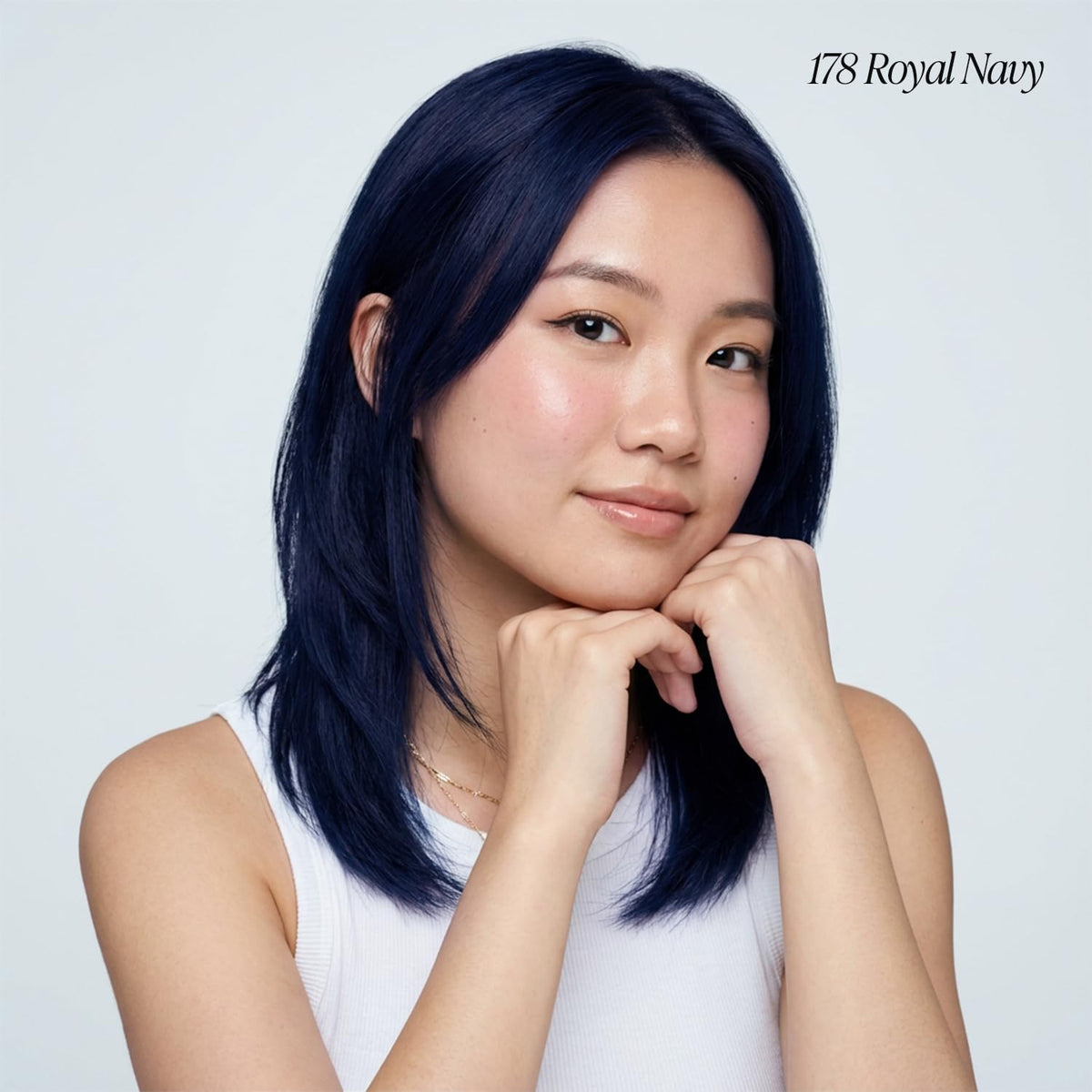 Adore Royal Navy packaging label highlighting vegan, cruelty-free dye