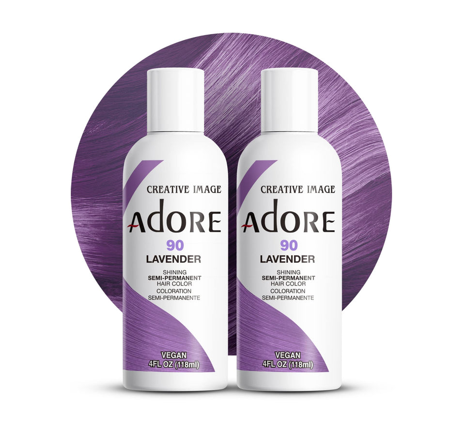 Adore 090 Lavender bottle front shows vibrant shade for at-home salon results