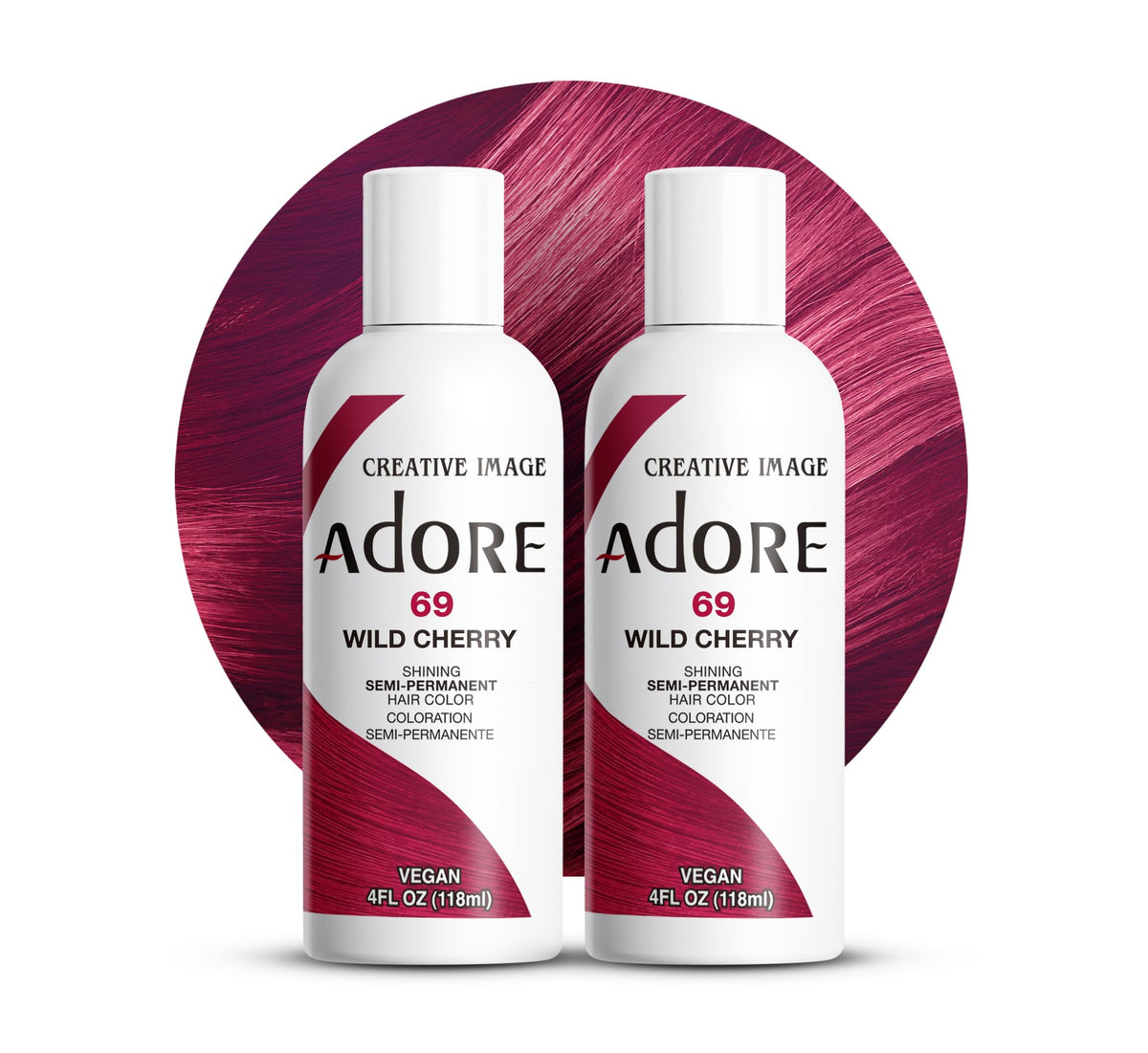 Adore Wild Cherry semi-permanent color bottle pour for rich, long-lasting shade