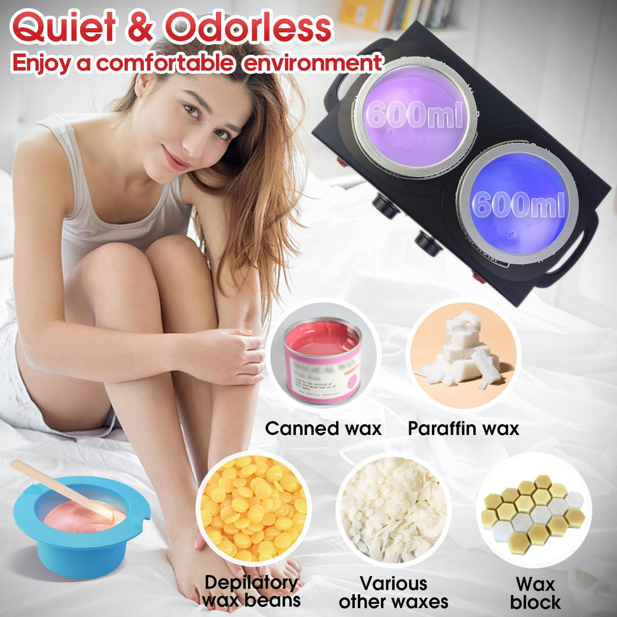 Adoture wax warmer double-pot side handle design for safe handling