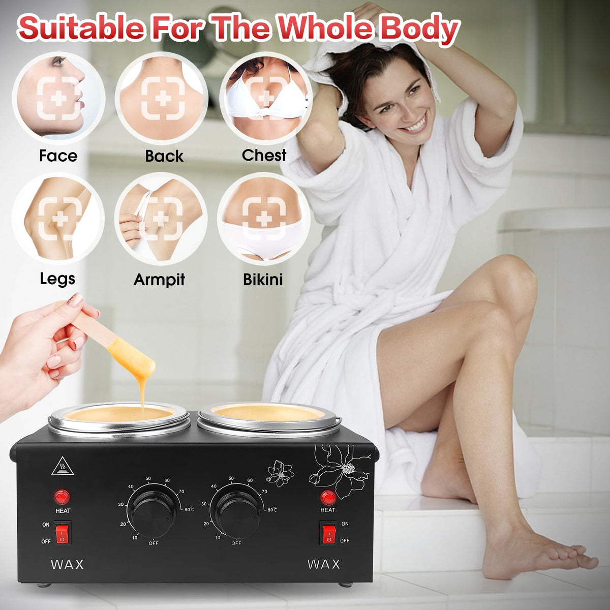 Adoture wax warmer in home spa setup enables safe at-home waxing
