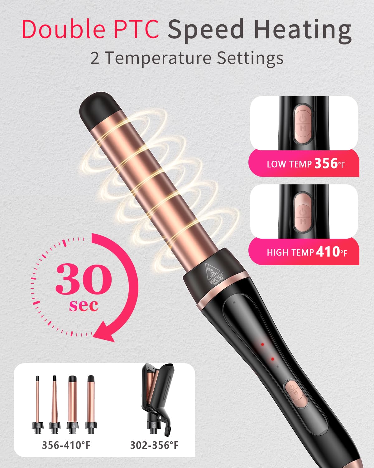 Aduarjo 5in1 curling wand set with 1.25in barrel for voluminous waves.