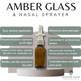 ADVANCED ASCENT travel-sized amber glass 6-pack sprayer bottles for saline solutions.