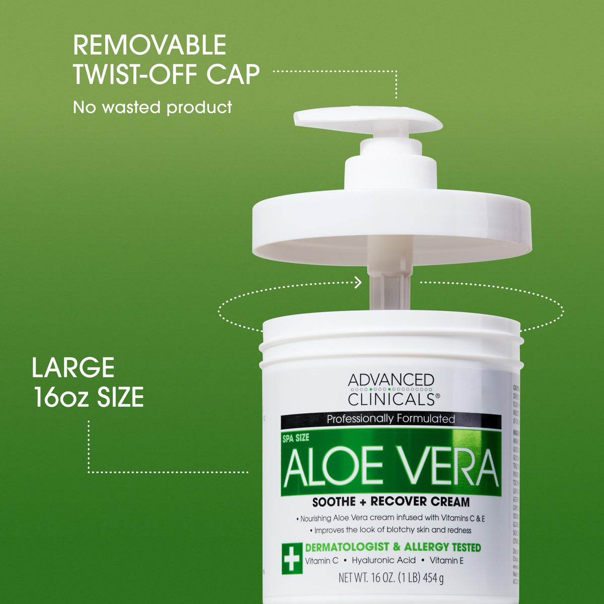 Advanced Clinicals Aloe Vera Lotion creamy texture close-up emphasizes non-greasy moisture.