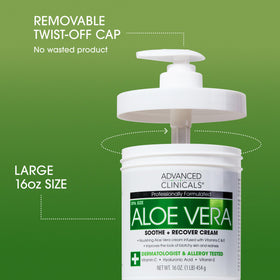 Advanced Clinicals Aloe Vera Lotion creamy texture close-up emphasizes non-greasy moisture.