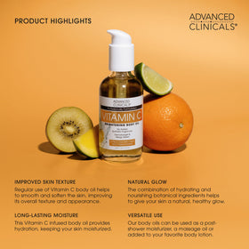Body oil applied to arm showing hydrated, radiant skin