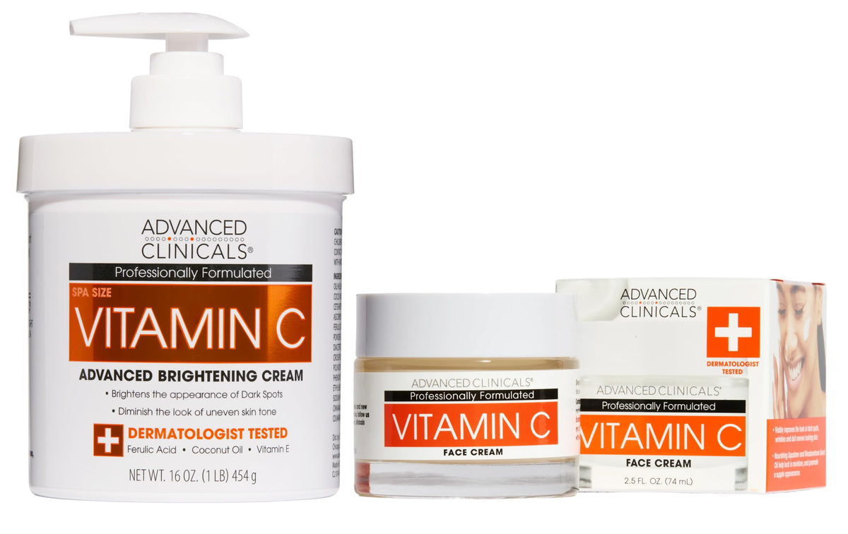 Advanced Clinicals brightening vitamin C body cream jar for radiant, even-toned skin.