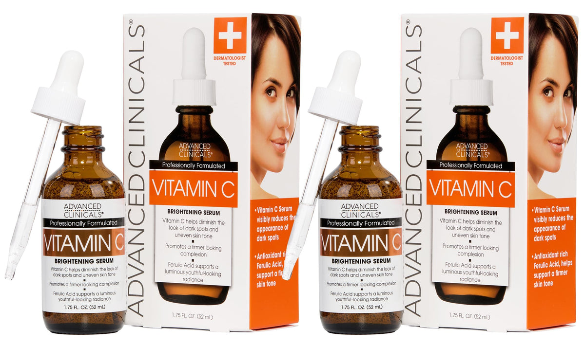 Advanced Clinicals Brightening Vitamin C Serum bottle front promotes radiant skin