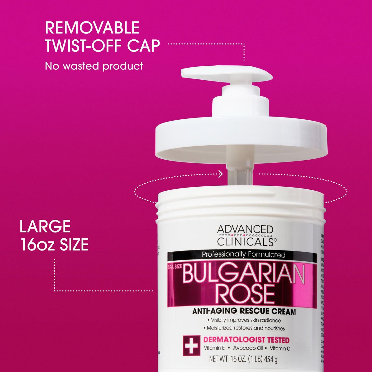 Bulgarian Rose Lotion with Cica, Aloe Vera, and Vitamin C ingredients