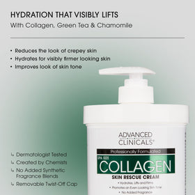 Advanced Clinicals collagen serum bottle provides lightweight hydration for a smoother, more radiant complexion.