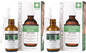 Advanced Clinicals Collagen Serum bottle shows a hydrating formula for firmer-looking skin.