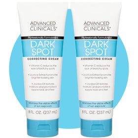 Advanced Clinicals Dark Spot Cream bottle close-up highlighting Vitamin C power for uneven skin tone.