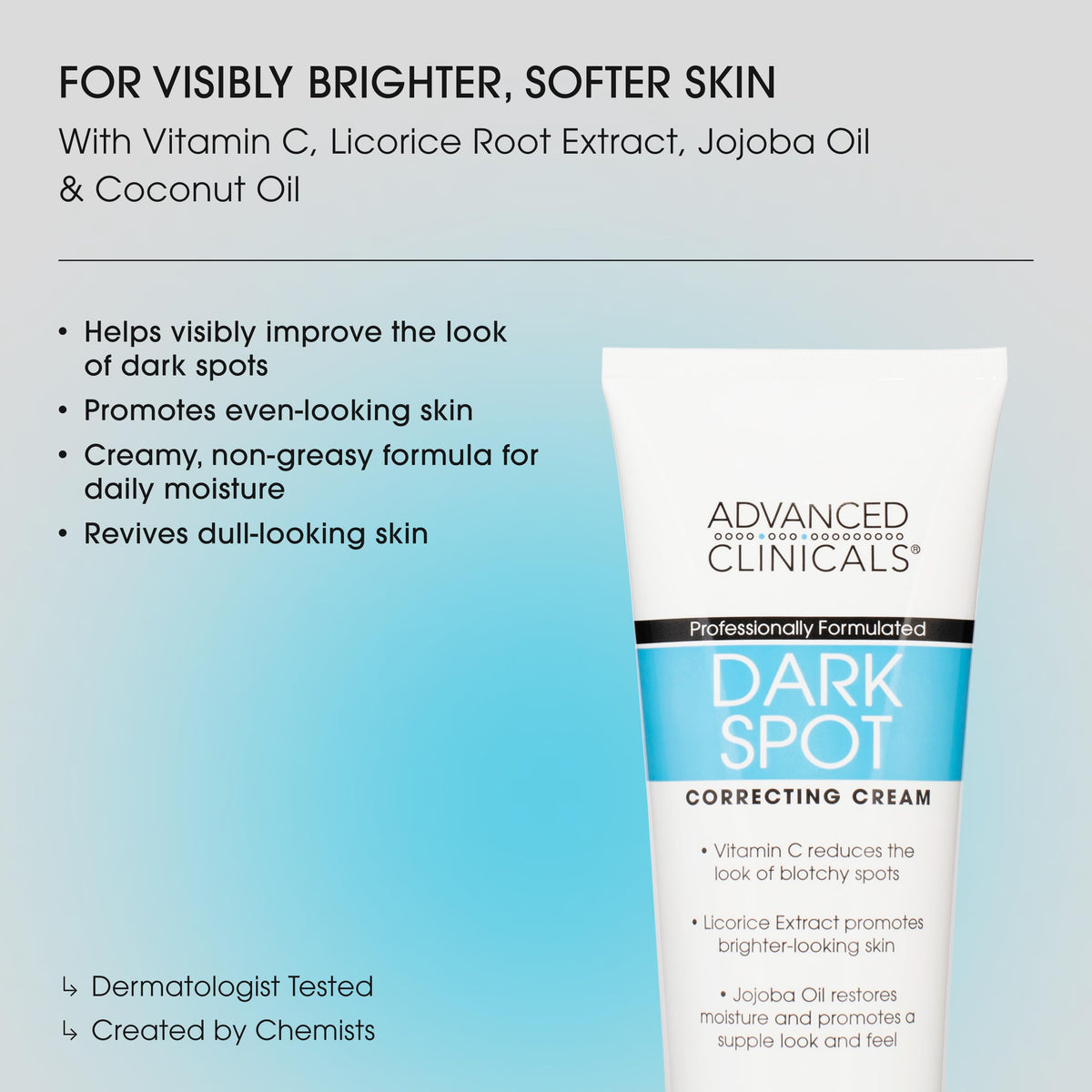 Advanced Clinicals Dark Spot Cream applied to the face for targeted use and smoothing.