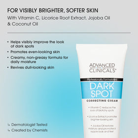 Advanced Clinicals Dark Spot Cream applied to the face for targeted use and smoothing.