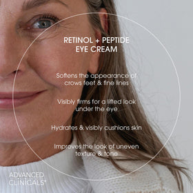 Advanced Clinicals eye cream creamy texture swirls into skin for deep hydration and comfort.