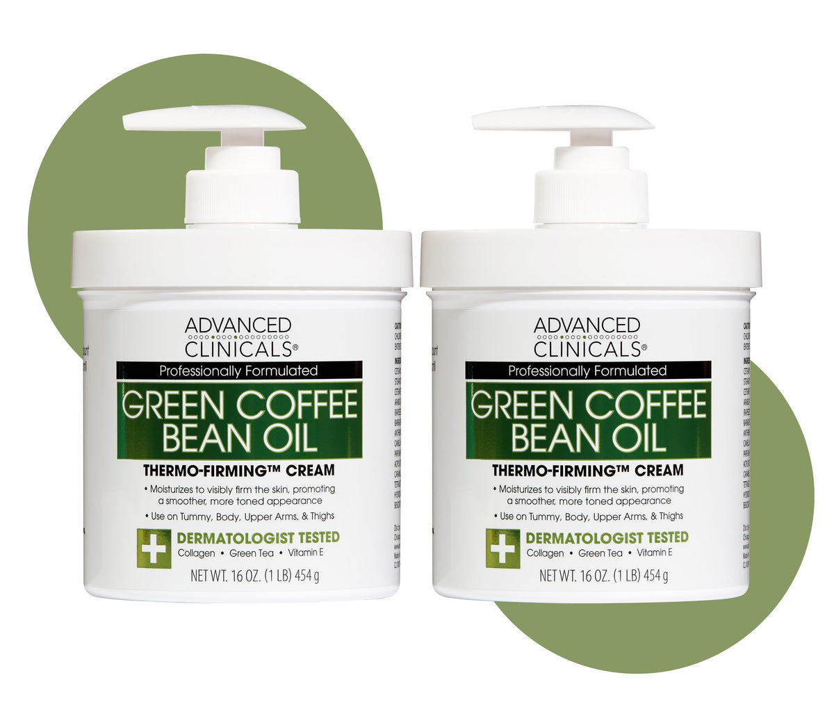 Advanced Clinicals Green Coffee Bean Thermo bottle highlighting hydrating, firming action.