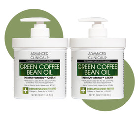 Advanced Clinicals Green Coffee Bean Thermo bottle highlighting hydrating, firming action.
