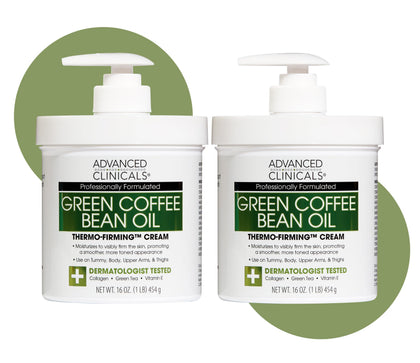 Advanced Clinicals Green Coffee Bean Thermo bottle highlighting hydrating, firming action.