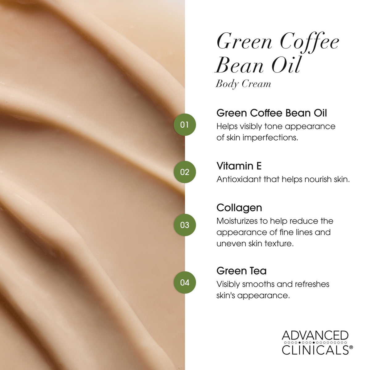 Advanced Clinicals Green Coffee Bean Thermo on leg targeting crepey areas.