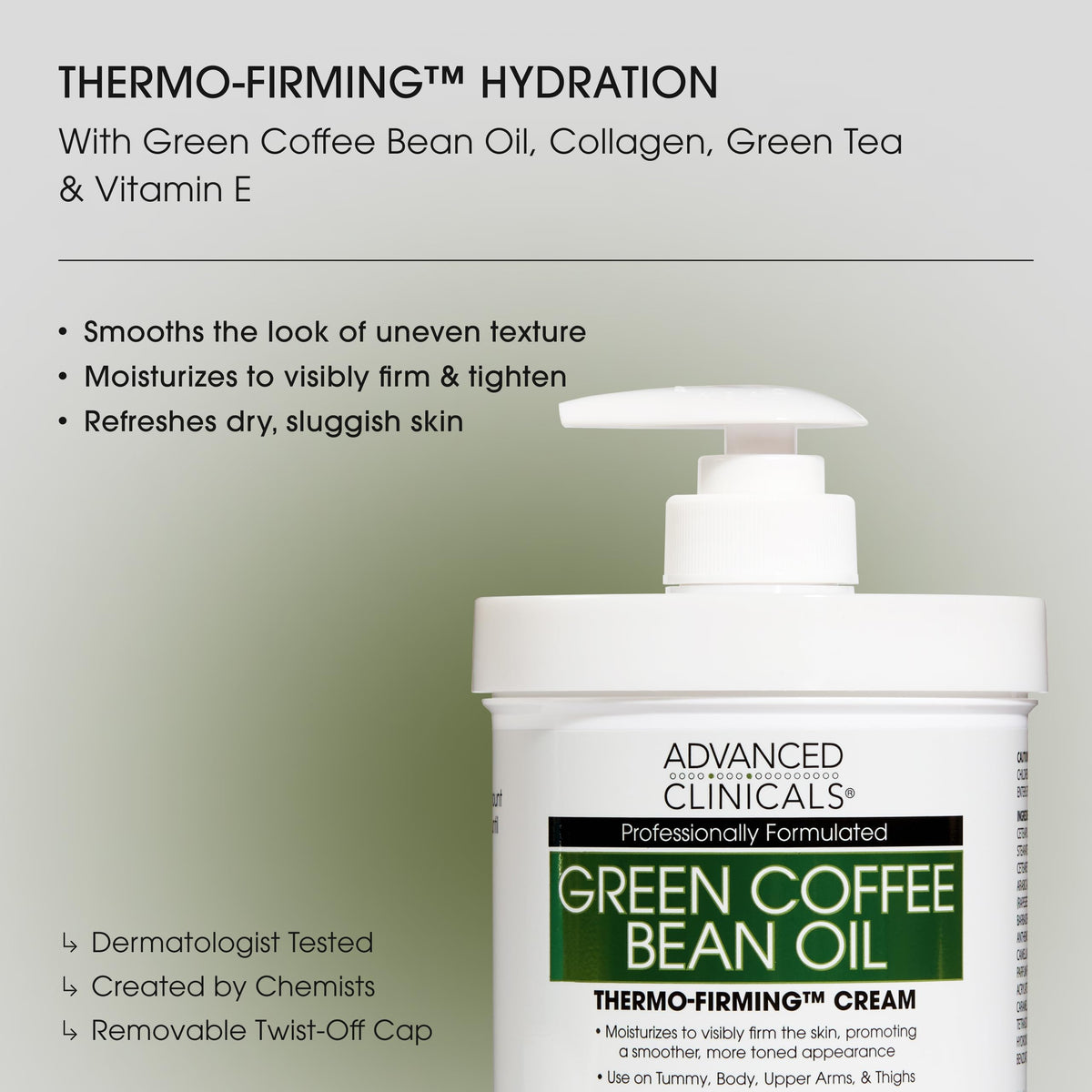 Advanced Clinicals Green Coffee Bean Thermo pump for easy, mess-free moisturization.