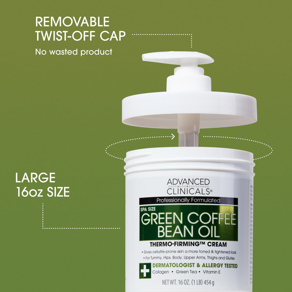 Advanced Clinicals Green Coffee Bean Thermo texture close-up showing velvety finish.