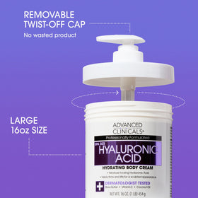 Advanced Clinicals hyaluronic acid serum bottle emphasizing quick absorption and hydration
