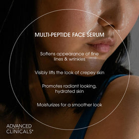 Advanced Clinicals Multi Peptides Serum texture close-up shows smooth glide onto skin.