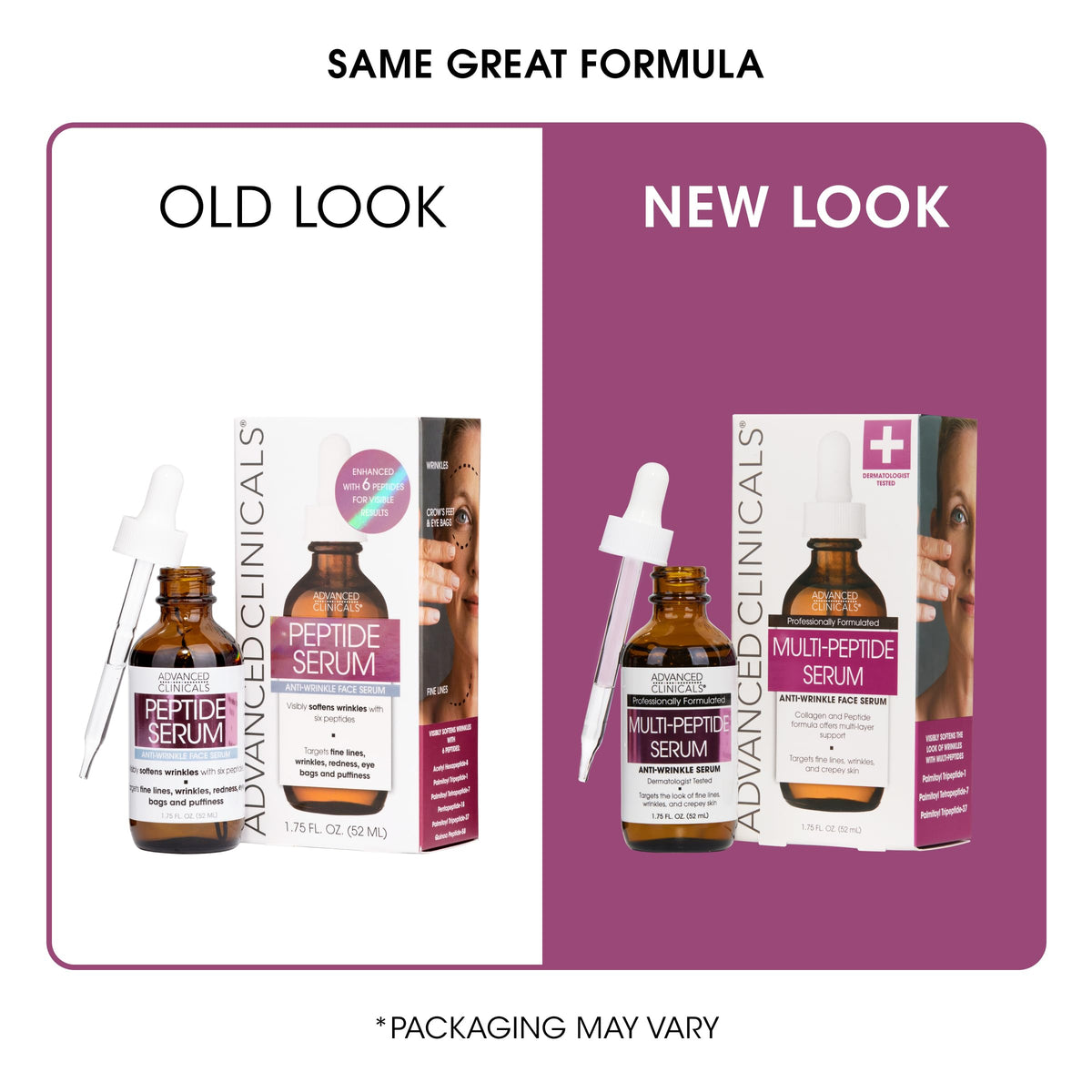 Advanced Clinicals Multi Peptides Serum texture close-up shows translucent gel that absorbs quickly.