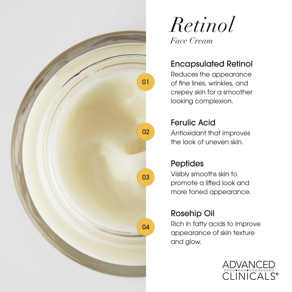 Rosehip oil focus in Advanced Clinicals retinol cream