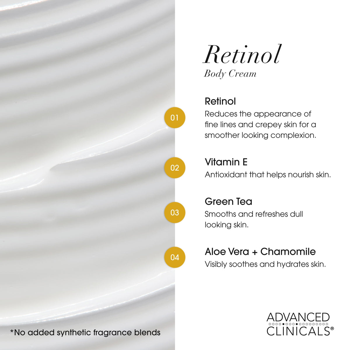Advanced Clinicals Retinol Body Cream demonstrates firming look in a spa like setup