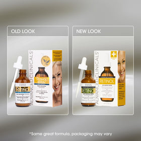 Advanced Clinicals Retinol Serum dermatologist-tested seal on label.