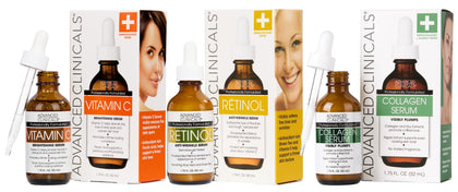 Advanced Clinicals retinol serum face close-up for firmer, smoother skin.