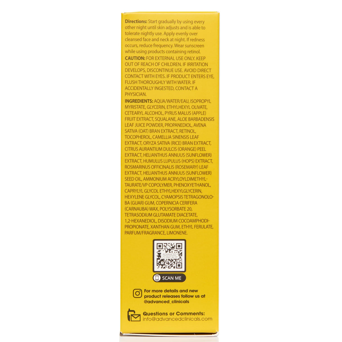 Advanced Clinicals Retinol Serum made in Midwest label visible.