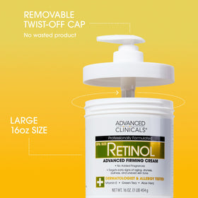 Advanced Clinicals Retinol Serum bottle suggests hydration and smooth texture