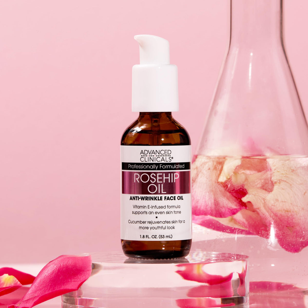 Advanced Clinicals Rosehip Oil suitable for men and women in daily routine.