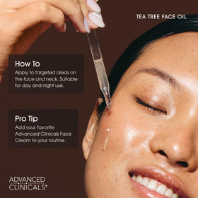 Advanced Clinicals Tea Tree Oil Serum pore-detail emphasizes even texture improvement.