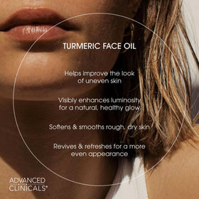 Advanced Clinicals Turmeric Oil Serum texture swirls conveys lightweight hydration and radiance
