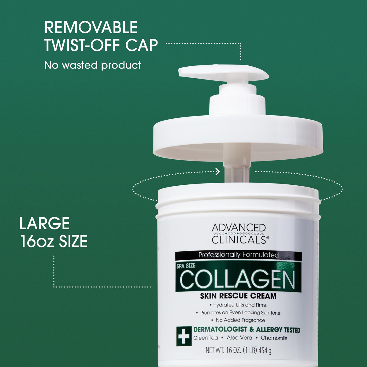 Advanced Clinicals unscented collagen body cream texture closeup showing velvety, non-greasy finish.